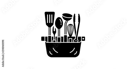 Kitchen Utensil Silhouette with Spatula Whisk and Tongs