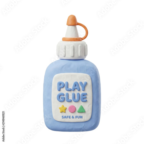 Blue bottle of play glue made from molded clay