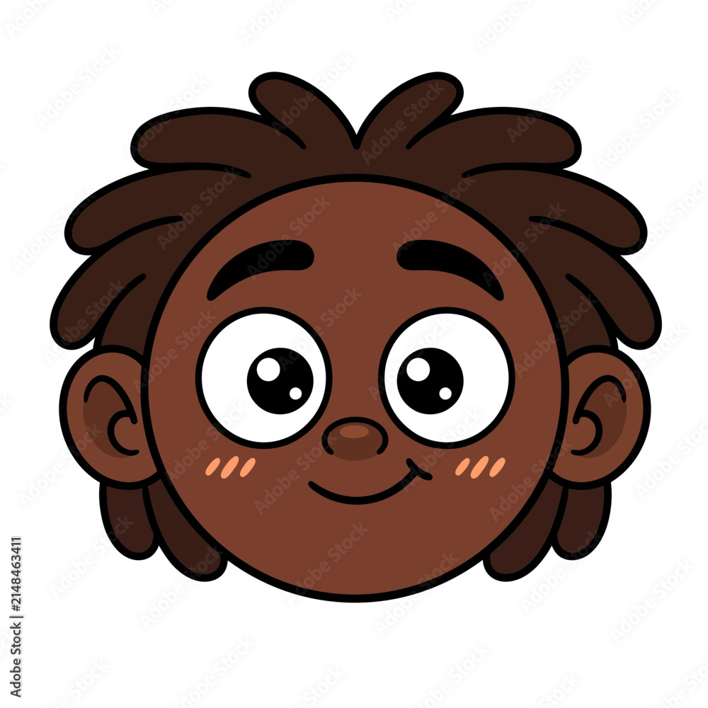 Obraz premium Cartoon avatar of a happy boy with dark skin and textured hair for social media profile picture and character design project