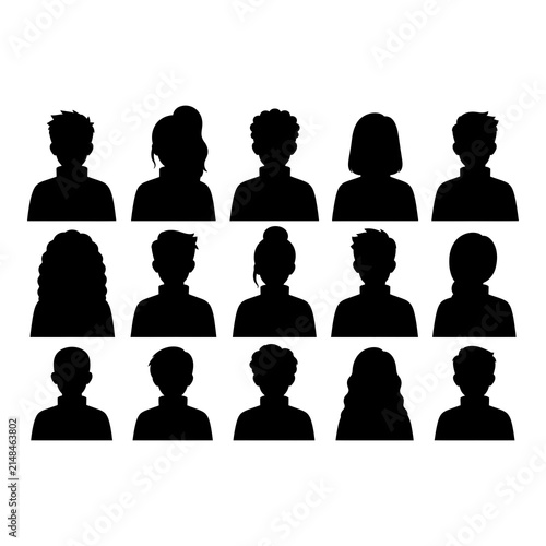 Collection of diverse human head silhouettes
