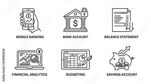 Personal Finance and Online Banking Line Icon Set