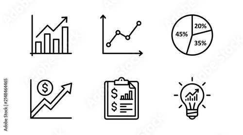 Business Data and Financial Growth Line Icon Set