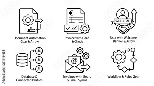 Business Automation and Workflow Process Line Icons Set