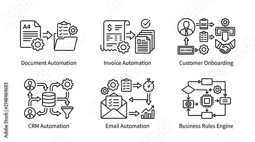 Business Process Automation and Workflow Line Icon Set