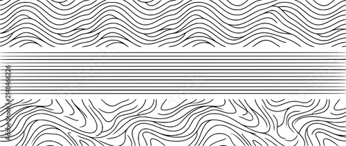 Abstract Black Line Patterns: Waves, Stripes, and Swirls on Transparent Background