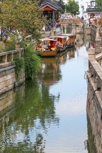 Bild auf Leinwand Suzhou, China, Pingjiang Road is an ancient street frequented by tourists and lo