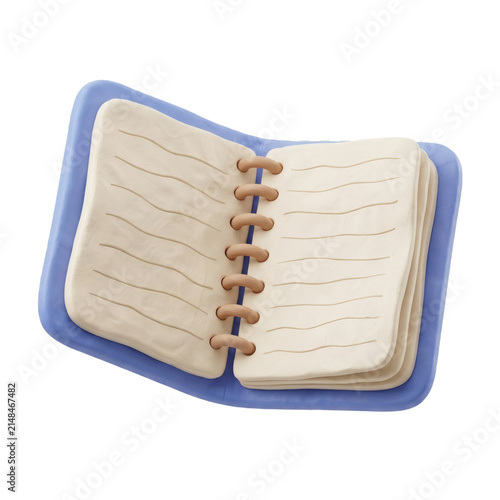 Open spiral notebook made of clay with wavy lines