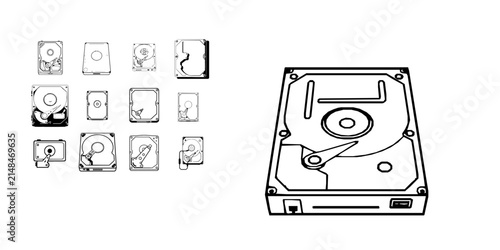External Hard Drive Top View Outline Communication Icon Style White Background