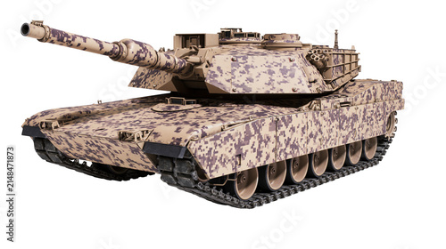 Fotografía Desert camouflage battle tank with large cannon, isolated on transparent backgro