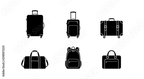 Принти на полотні Travel Luggage Icons: Suitcases, Duffel Bags, Backpacks, Briefcase, Vector Set