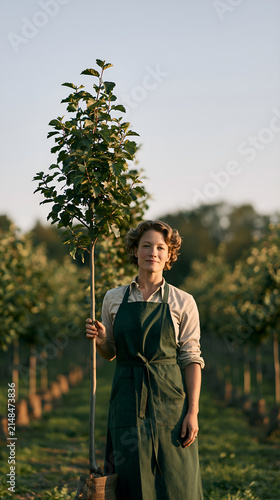 Nursery grower with a young tree ready for planting