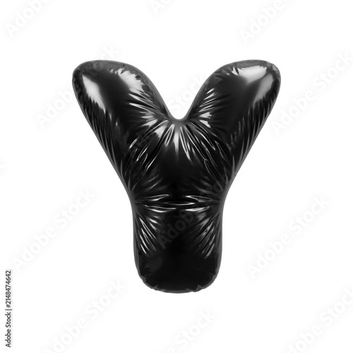Trash bag letter Y - large polyethylene bin liner font isolated on white background. Perfect alphabet for creative illustrations related to Ecology, recycling, garbage...