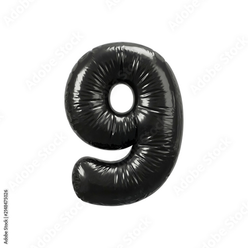 Trash bag number 9 - polyethylene bin liner digit isolated on white background. Perfect alphabet for creative illustrations related to Ecology, recycling, garbage...