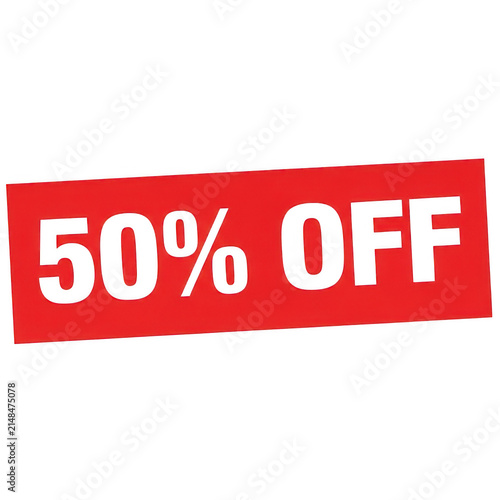 Red sale banner with fifty percent off text