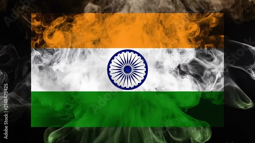 Cinematic india flag concept with vibrant smoke on black background
