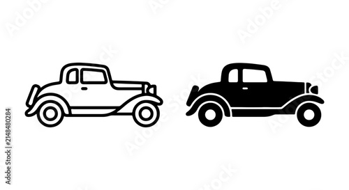 Retro Coupe Car Icons, Vintage Automobile Vector Graphics, Classic Vehicle Silhouettes for Design