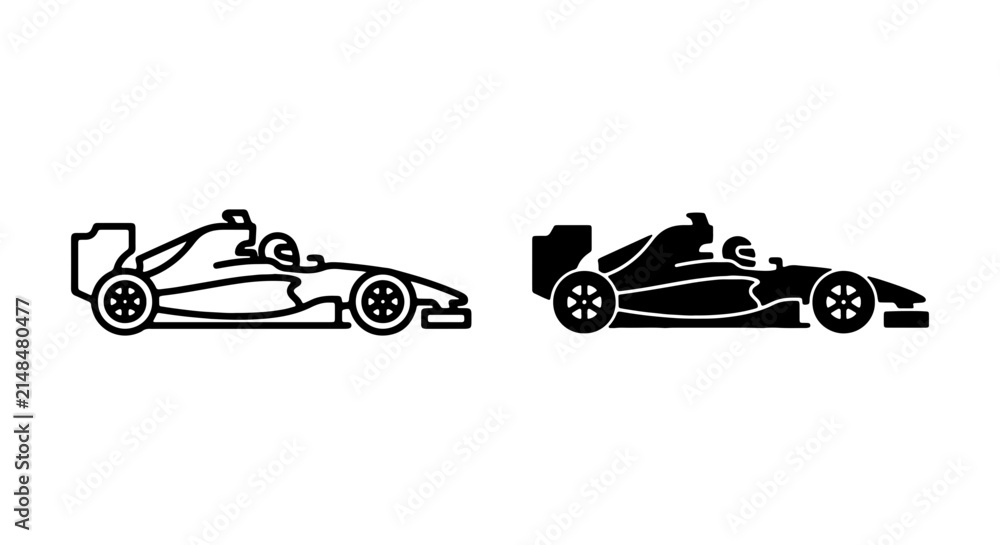 Naklejka premium Formula 1 Race Car Vector Icons, Speeding Sports Vehicle Graphics, Motorsport Competition Symbols