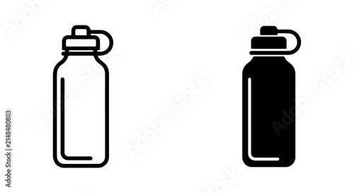 Water Bottle Icons, Reusable Drink Container Vector Set, Hydration Accessory Graphics