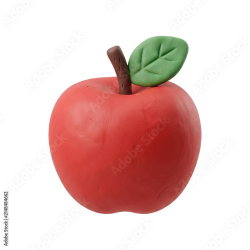 Red clay apple with green leaf