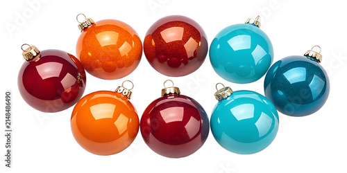 Colorful Christmas Baubles Set – Six Glossy Orange Red and Teal Glass Holiday Ornaments