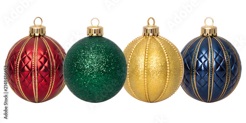 Classic Christmas Baubles Set – Four Red Green Gold and Blue Embellished Ornaments