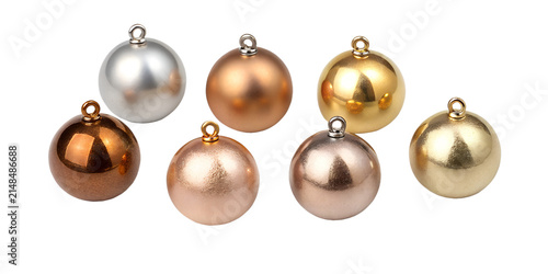 Metallic Christmas Baubles Set – Seven Shiny Bronze Copper Silver and Gold Holiday Ornaments