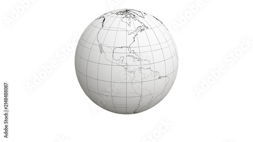 Quadro su tela Wireframe globe showing continents and latitude lines, isolated on transparent b