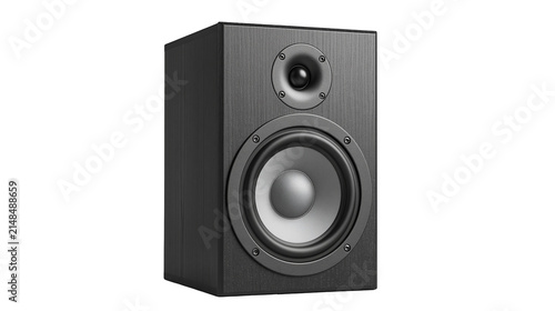 Quadro su tela Black bookshelf speaker with silver woofer and tweeter, isolated on transparent