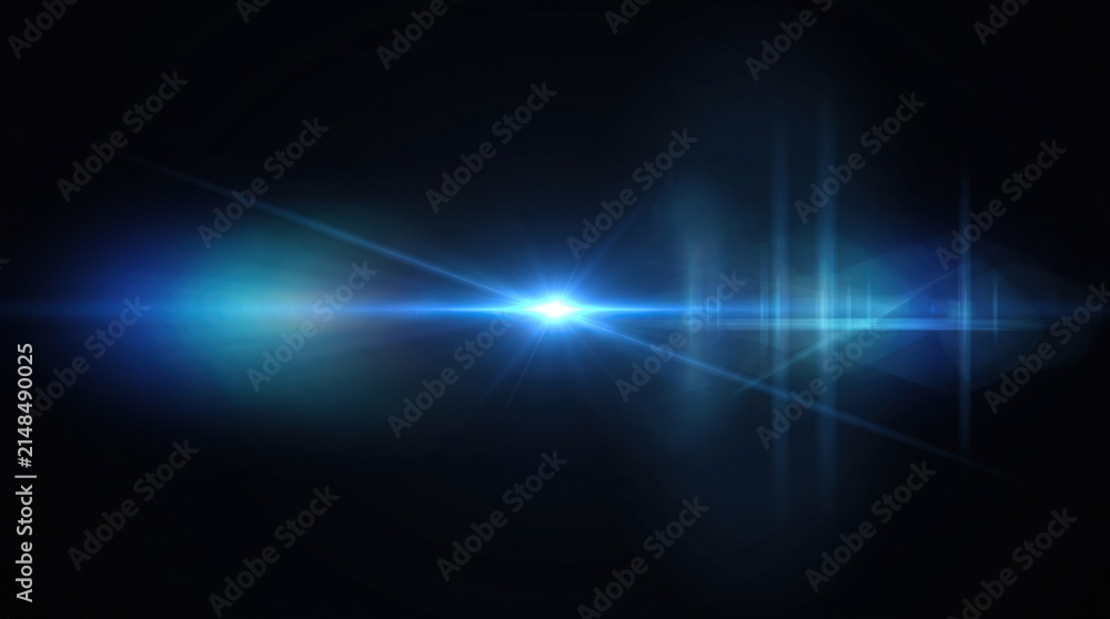 Obraz premium Abstract Blue Light Flare, Lens Flare Effect, Sci-Fi Glow, Digital Energy Burst, Futuristic Background, Technology Concept
