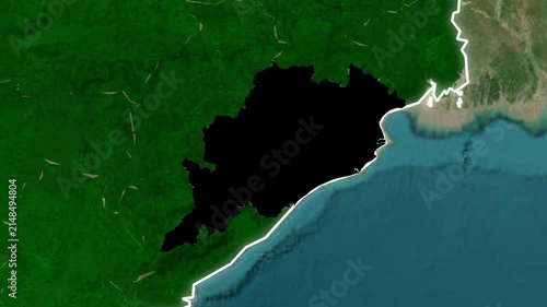 Odisha State Map Animation with Smooth Border Reveal, Geographic Location Highlight and Alpha Channel 4K