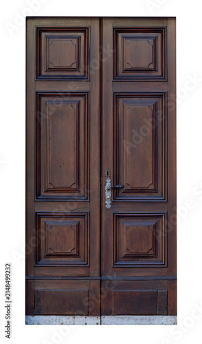 Vintage wooden double door, isolated, on transparent background, png