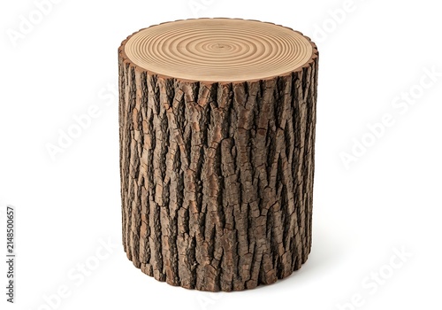 Rustic wooden stump stool isolated on white background