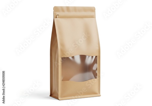 Standing kraft paper coffee bag with clear window