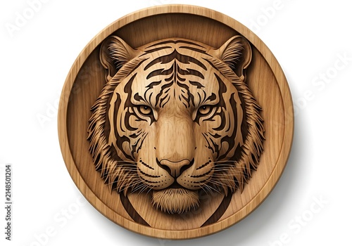 Tiger head illustration on brown circular background