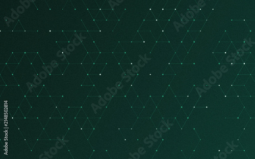 Abstract geometric triangle network pattern with dark green nodes for digital technology backdrop.