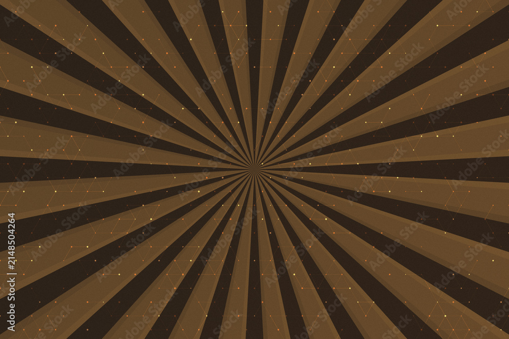 Obraz premium Brown sunburst pattern with glowing geometric network overlay for abstract background design.