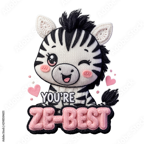 Knitted Crochet Cute Zebra Cartoon Character Patch Sticker Graphic