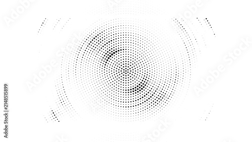 Abstract halftone circular square dot pattern with geometric radial composition, modern monochrome background and Vector Illustration