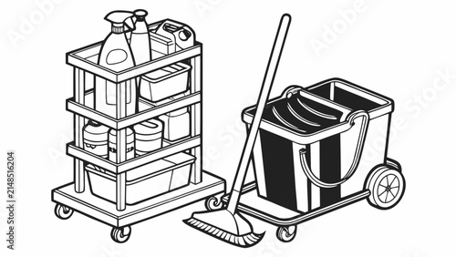 Janitorial cleaning cart and mop bucket with wheels cleaning janitorial