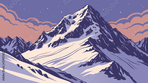 Snow covered mountain peak at night with stars mountain landscape wilderness