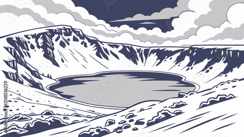 Foto Volcanic crater lake landscape illustration with landscape mountain wilderness