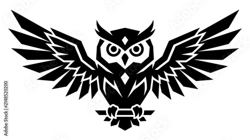 Stylized black owl icon with spread wings
