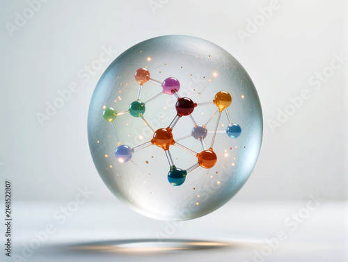 Transparent Glass Sphere With Colorful Molecular Structure