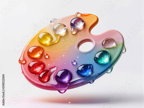 Transparent Glass Artist Palette With Colorful Paint Drops