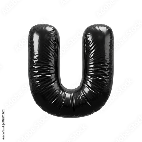 Trash bag letter U - Upper-case polyethylene bin liner font isolated on white background. Perfect alphabet for creative illustrations related to Ecology, recycling, garbage...