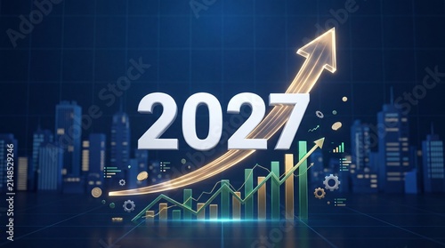 3D Illustration of Financial Growth and Success for the Year 2027