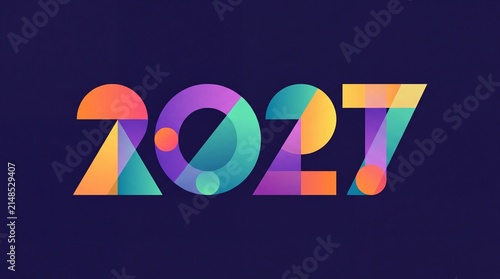 Colorful 2027 typography design with geometric shapes