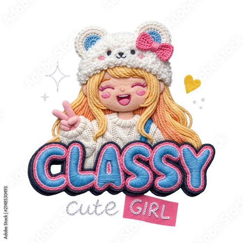 Embroidered Classy Cute Girl Textile Patch Sticker Graphic Design