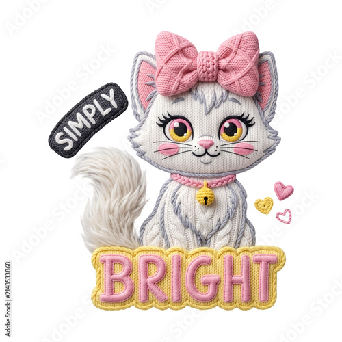 Knitted Textured Cute Kitten Patch Embroidered Applique Graphic Element