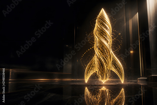 Golden Energy Rocket Formed from Liquid Light Symbolizing Startup Momentum